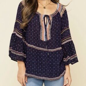 Free People Talia Embroidered Boho Blouse